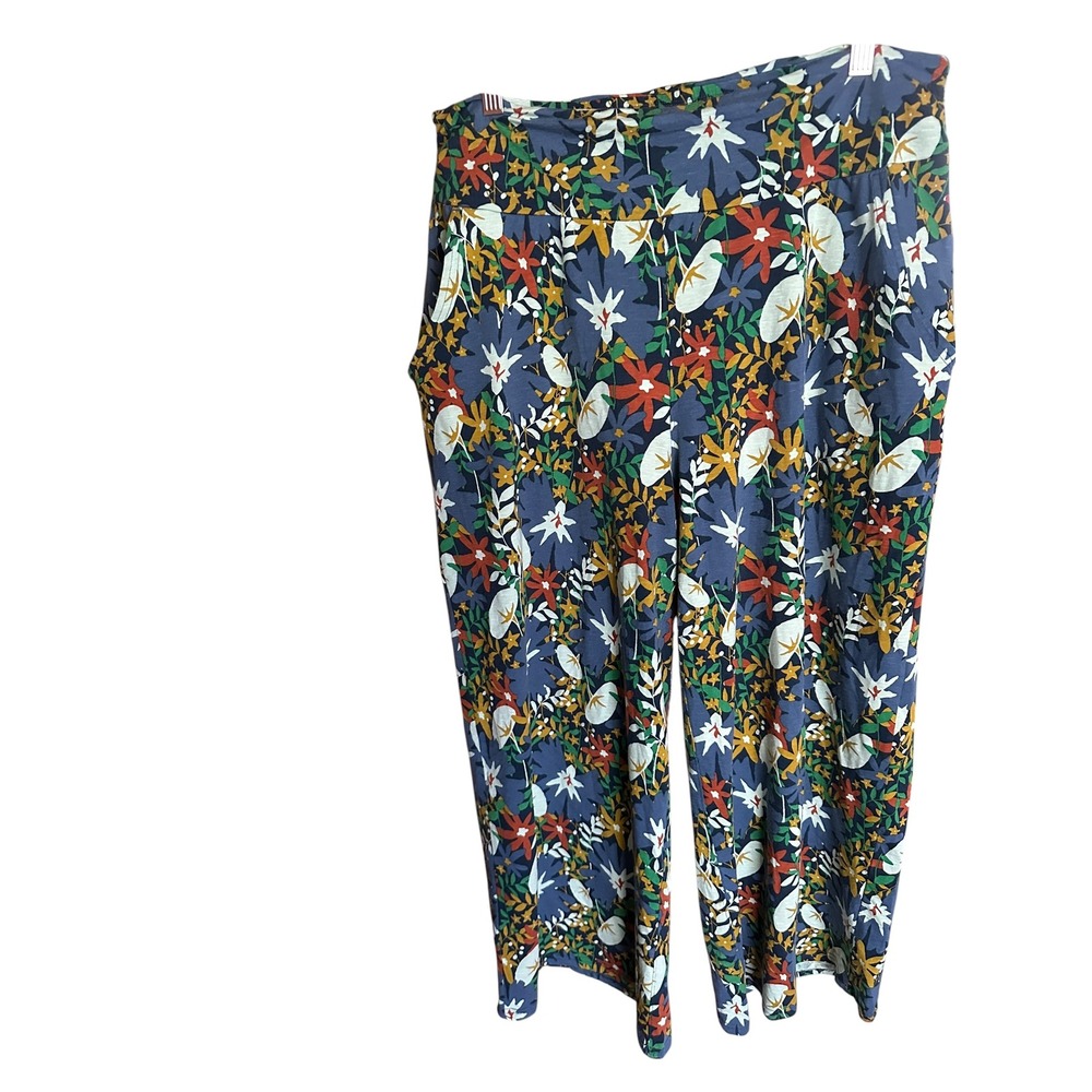 Toad&Co Womens XL Floral Wide Leg Crop Pants Tencel Organic Cotton Blue Multi